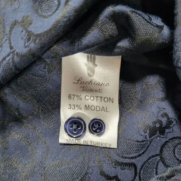 Luchiano Visconti Black Men's Small Navy on Black Long Sleeve Paisley Shirt - Picture 3 of 9